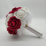 Red And White Bridal Bouquet, Red Bridesmaid Bouquet, Red Toss Bouquet,Red Wedding Bouquet, Corsages,Boutonnieres, Custom Colors Available