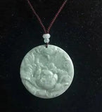 Peony flower green Carved natural jadeite amulet pendant,Grade A,amulet necklace