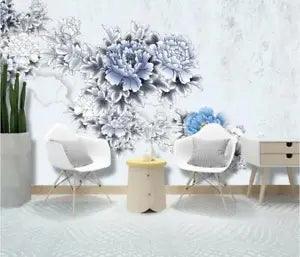 3D Blue Peony Flower G4103 Wallpaper Wall Murals Removable Self-adhesive Honey
