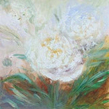 White peony painting spring bouquet original Handmade square flower artwork with blooming peony petals for home warming decor