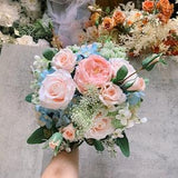 English Pastel Blue and Pink Wedding Bouquet 14?¡À Artificial/ Dusty Pink Bridal Bouquet/ Dusty Blue Bridal Bouquet/ English Garden Wedding