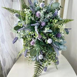 Cascade lavender wildflower bridal bouquet, greenery fern sage eucalyptus cascade wedding bouquet, boho wedding flowers, bridesmaid bouquet