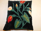 VTG CREWEL EMBROIDERED BLACK VELVET PILLOW FLORAL CALLA LILY FLOWERS HANDMADE