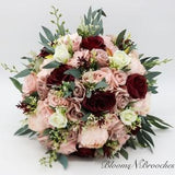 Boho Wedding Bouquet Dusty Rose Wine Ivory, Silk Bridal and Bridesmaids Bouquets for Weddings, Rose Peony Eucalyptus Wedding Bouquet Silk
