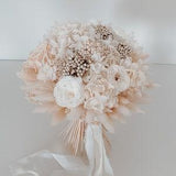 Luxury bouquet for bride, boho wedding dried flowers bunch, bridal preserved tender beige roses bouquet, cream color bridesmaids accessories