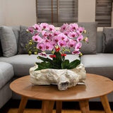 White orchid art with driftwood planter, Sunflowers Polymer Clay wall art , Pink orchid clay decor
