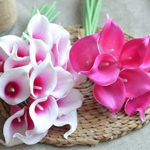 10 Picasso Hot Pink Fuchsia Calla Lilies Real Touch Flowers DIY Silk Wedding Bouquets, Centerpieces, Wedding Decorations