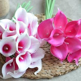10 Picasso Hot Pink Fuchsia Calla Lilies Real Touch Flowers DIY Silk Wedding Bouquets, Centerpieces, Wedding Decorations