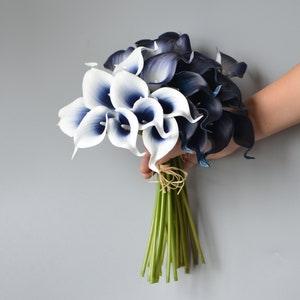 9 Navy Calla Llily, Navy Beach Wedding, Faux Real Touch Calla Lily, DIY Blue Bouquet, DIY Navy Centerpiece