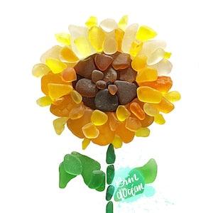 Sea Glass greeting card, sunflower greeting card, sea glass art, blank greeting card, notecard, Birthday card, 5x7, sunflower, printed card