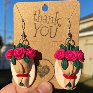 Pink Rose Bouquet Dangle Earrings