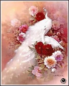 White peacocks & Peony 104 Chart Counted Cross Stitch Pattern DMC