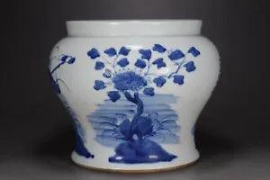 9.5" Old Porcelain Qing dynasty guangxu mark Blue white peony lotus flower Vase