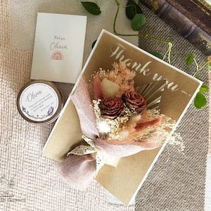 Thank you Gift for Teachers Personalized Candle Dried Flower Bouquets Boho Candle for her Boho flowers Thank you card