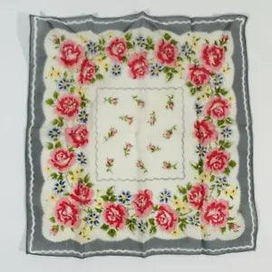 Vintage Handkerchief Flower Floral Hankie Fancy Roses Carnations Lady Multicolor