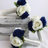 Navy Blue and Ivory Wedding Bouquet, Wedding Flowers, Bridesmaid Bouquets, Corsage, bridal Flower Package