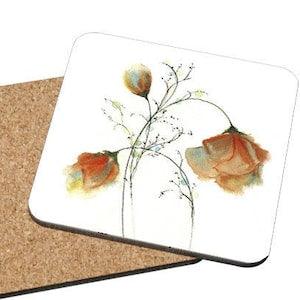 Flower Coaster, Mix & Match "Faithful Expression" red roses, memorial poppy, romantic bouquet, valentines gift, anniversary gift, Oladesign