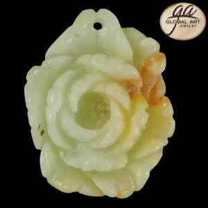 BI05207# Hand Carved Cameo Peony  Flower Amazonite Pendant Bead Gemstone