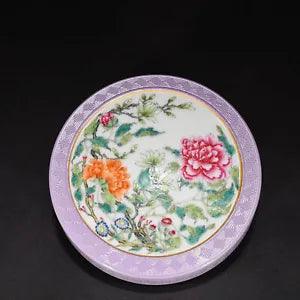 5.5" China dynasty Porcelain qianlong mark famille rose peony flowers plants box
