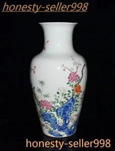 16"Old China Pastel porcelain Plum blossom peony bird statue Bottle Pot Vase Jar