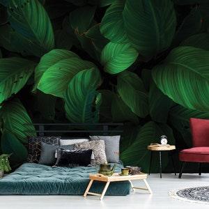 Big green leaf wall mural, removable wallpaper mural, tropical temporary wallpaper, self adhesive peel and stick wallpaper, wall decor
