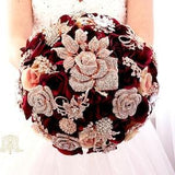 Burgundy rose gold brooch bouquet with big rose brooch
