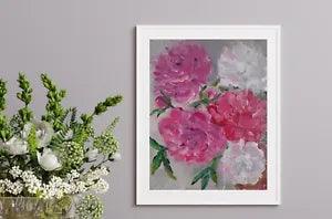 pink peonies oil painting, peonies in a vase original painting, flower painting