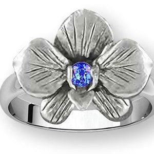 Orchid Jewelry Sterling Silver Handmade Orchid Flower Birthstone Ring  OR5-SR