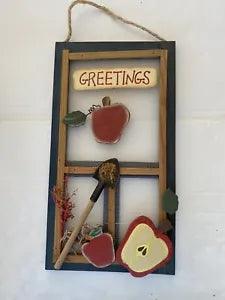 Screen Door, Wood Art Scene, Greetings, Wall Hanging, Wood Frame Garden