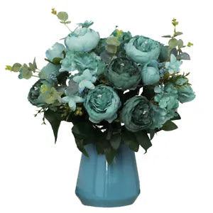 ARTIFICIAL SILK PEONY FLOWERS BOUQUET FAKE FAUX ARRANGEMENT WEDDING HOME DECOR