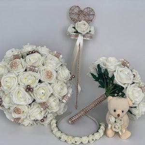 Artificial wedding bouquets flowers sets ivory Rose gold