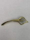 Fashion, Gold Tone Clear Rhinestone Dust Call Lily Long Stem Brooch Pin? B3