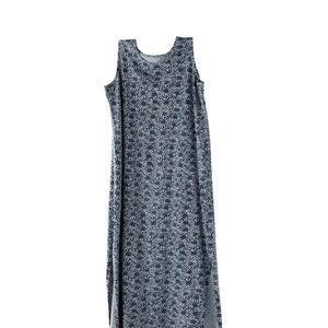 90s Blue Floral Sunflower Daisy Print Comfy Cotton Sleeveless Summer Shift Dress ? XL