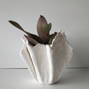 Modern white vase. Handmade orchid planter. White sculptural pot.