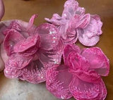 vintage 1960s embroidered organza flower hand made sequins 4.5" 1pc