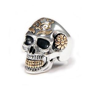 Silver Skull Ring/Sunflower Sugar Skull 925 Sterling Silver Ring/Biker jewelry/Gothic/Rockabilly/jo-r004