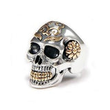 Silver Skull Ring/Sunflower Sugar Skull 925 Sterling Silver Ring/Biker jewelry/Gothic/Rockabilly/jo-r004