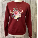 Hand Printed Small Upcycled Watercolor Flower Peony Aster Bouquet Sweatshirt