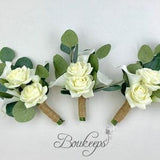CHOOSE RIBBON COLOR - White Ivory Calla Lily and Rose Bouquet with Eucalyptus, White Calla Lily Bouquet, Eucalyptus Wedding, Greenery