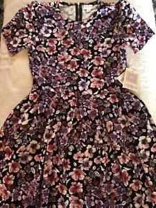 NEW LuLaRoe Small 6/8 Black PinkPurple Cherry Blossoms Amelia Dress ?? NWT ??