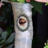 Rose Bouquet Photo Charm Frame Oval Antique Silver Wedding Bridal Memory Vintage