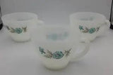 3 pc Vntg Bonnie Blue Carnation Flower Coffee / Tea Cup Fire King Oven Ware USA