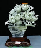 15.7'' China Natural Xiu Jade Butterfly Lily Flower Potted Plants Bonsai Statue