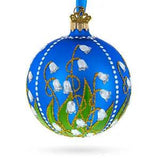 Delicate Lilies of the Valley on Blue Blown Glass Ball Christmas Ornament 3.25