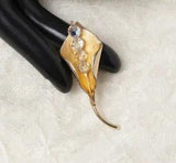 Vintage AB Crystal Calla Lily Gold Tone Pin Brooch
