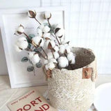 3Pc Naturally Dried Cotton Stems Farm Artificial Flower Filler Floral Decor