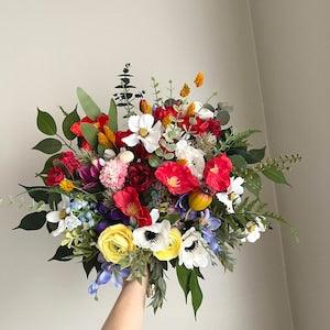Wild Flowers Gem Colors Poppy Anemones Wedding Bouquet Burgundy Eucalyptus Wedding Bouquet Spring Summer Flowers Mauve Faux Flowers Wedding