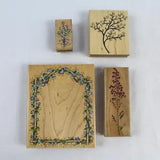 Lot of 4 Rubber Stamps Hero Arts Morning Glory Lily Of The Valley Windy Tree