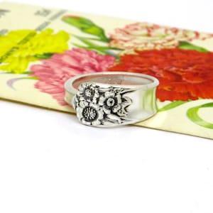 Sunflower silver spoon ring, April pattern spoon  ring, Floral spoon ring, Handmade spoon rings