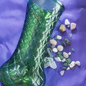 Hoosier diamond cut emerald green tall vase.